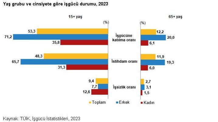 65 yaş ve üstünün işgücüne katılma oranı arttı