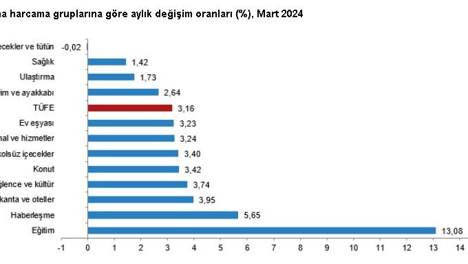 TÜİK: Aylık enflasyon martta yüzde 3,16 oldu