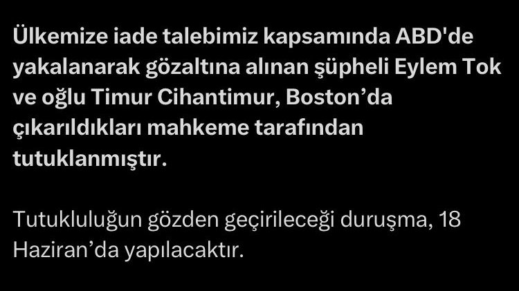 Bakan Tunç: Eylem Tok ve oğlu Timur Cihantimur, Boston’da tutuklandı