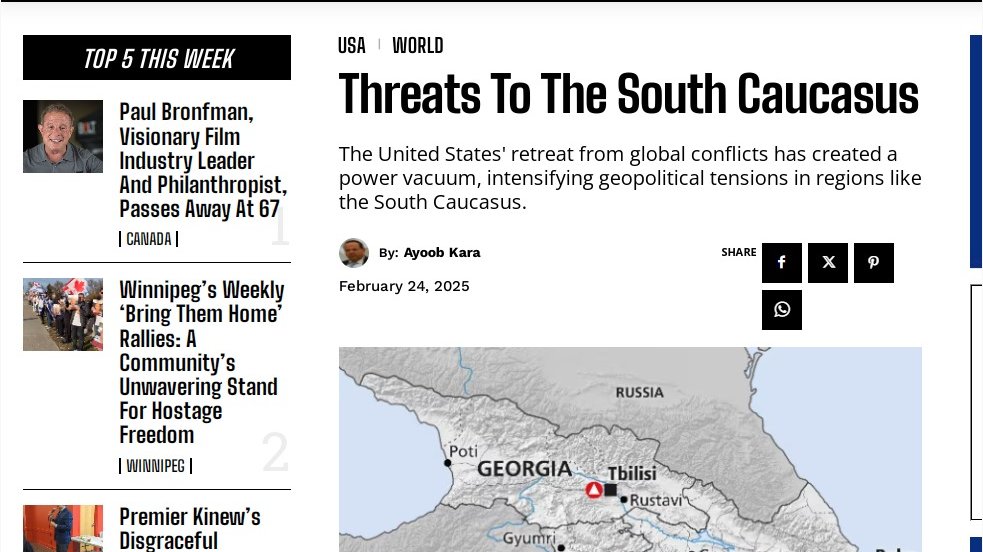 Canadian outlet features insightful article by Israeli expert on South Caucasus